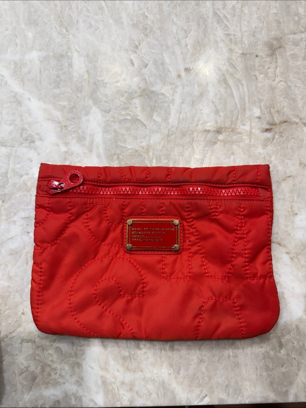 Marc by Marc Jacobs Red Quilted Nylon Cosmetic Pouch